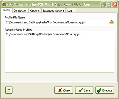 Screenshot for PaGoDump for PostgreSQL 9.0.4