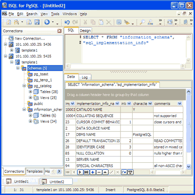Screenshot of pgISQL (Interactive SQL for PostgreSQL) 2.2.0