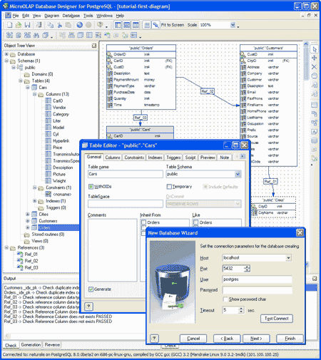 Visual development system for PostgreSQL database design and modeling