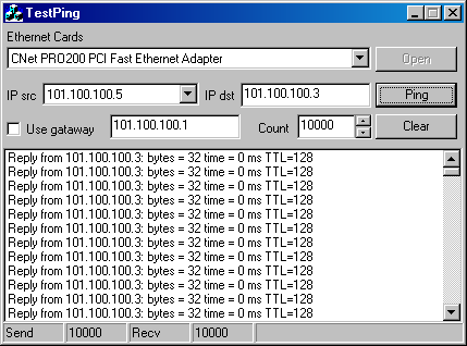Packet Sniffer SDK Ping Example screenshot