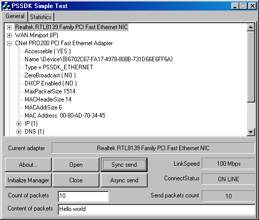 Packet Sniffer SDK Simple Example screenshot 1